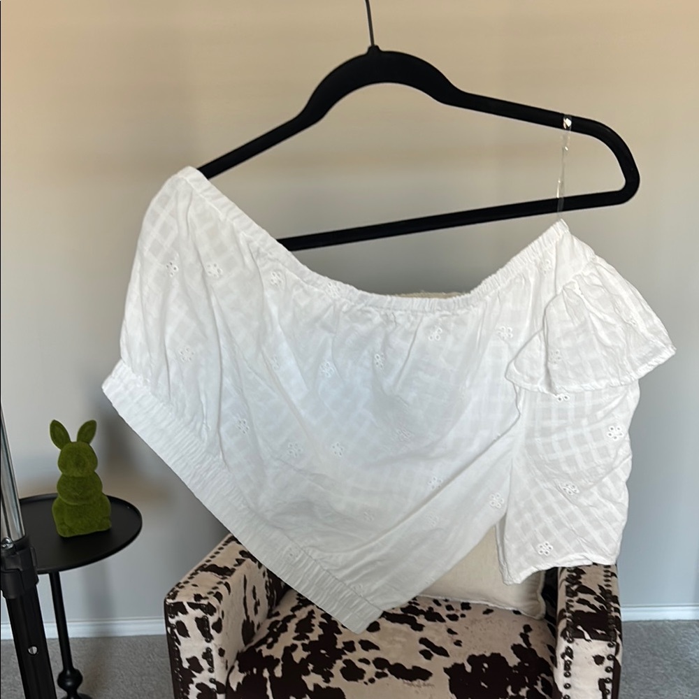 White One Shoulder Eyelet Women's Top